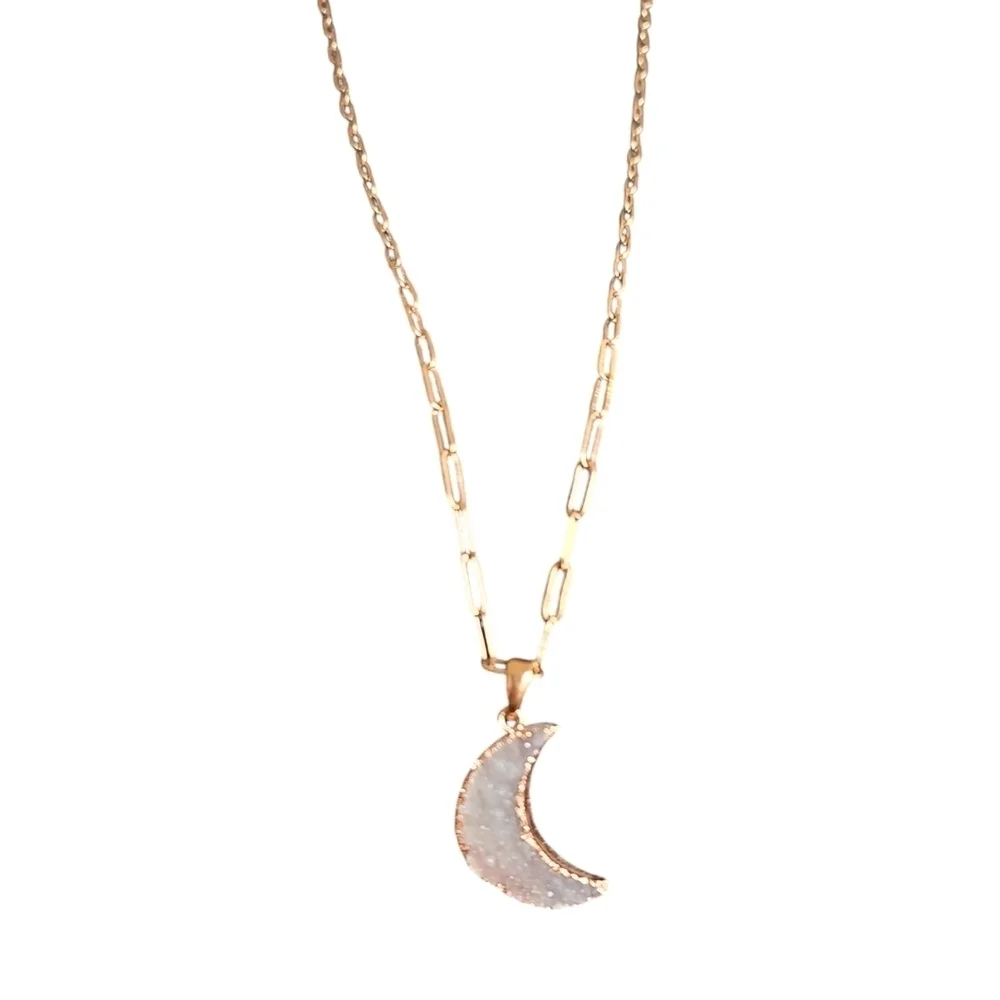 Druzy Moon Rose Gold Necklace - Picture 1 of 4